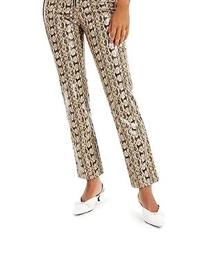 DANIELLE BERNSTEIN Snake Print Faux Leather Slim Pants - Tan & Black